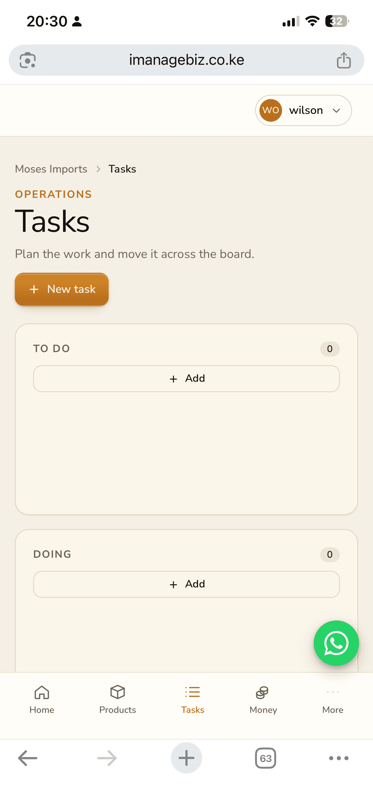 Tasks board with To do and Doing columns